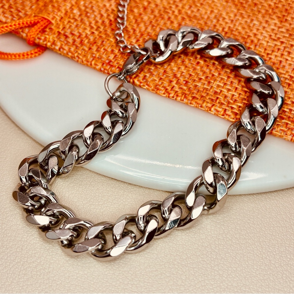 Silver Cuban Link Chain Statement Chunky Bracelet